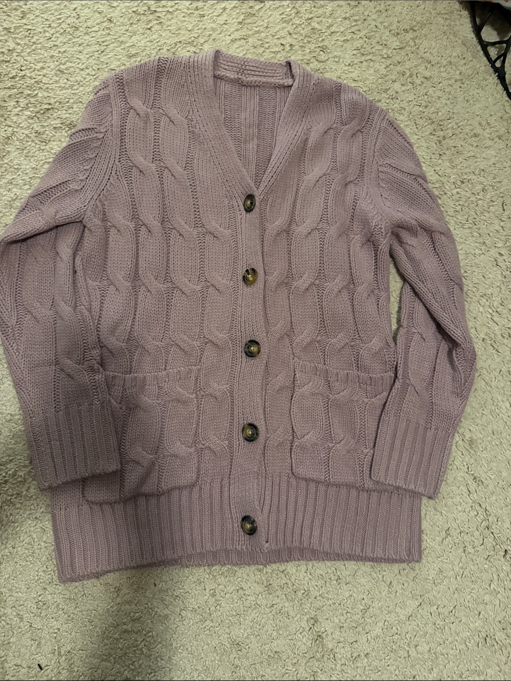 Women's Lavender Cable Knit Button-Front Cardigan Sweater